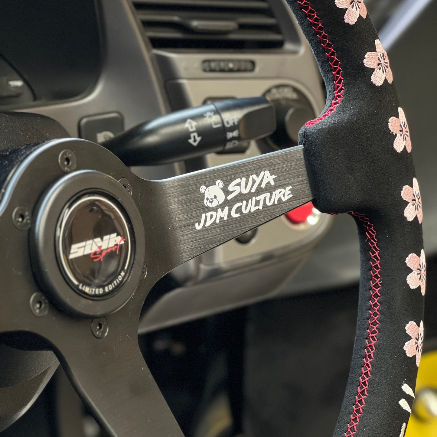 SUYA Car Supplies - Steering - Premium Suede Racing Steering Wheel with Horn Button - "JDM Culture"